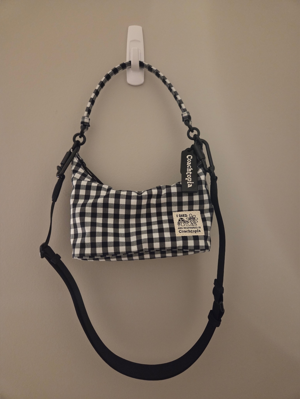 Coach Black & White Gingham Shoulder Bag with Removable Strap